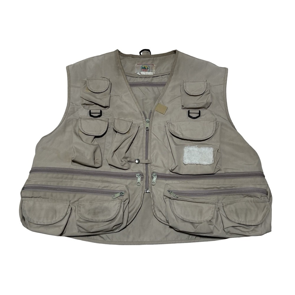 Timber Creek Men's Fly Fishing Multi Pocket Zip Up Vest Tan Beige Size XL 24x20